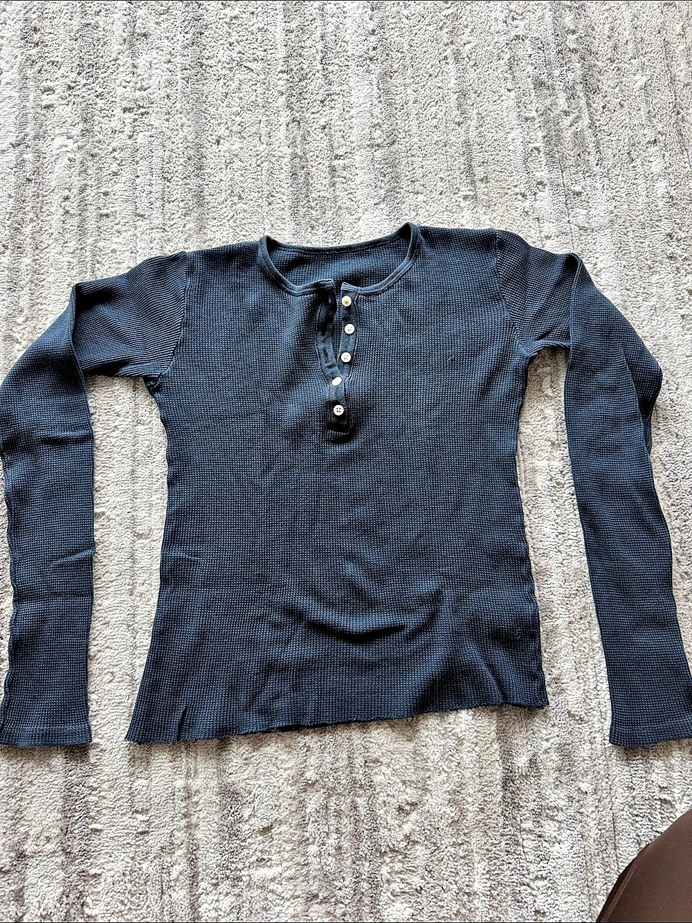 Brandy Melville Thermal Henley Long Sleeve Top in Navy